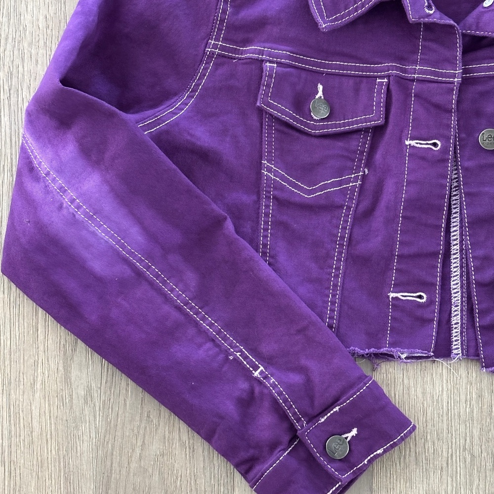 Vintage Lee Riders Cropped Denim Jacket - Purple Size L - Picture 5 of 9